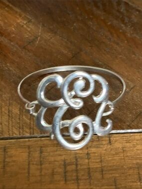 Sterling Silver Monogram Cuff Bracelet - Script Letter C